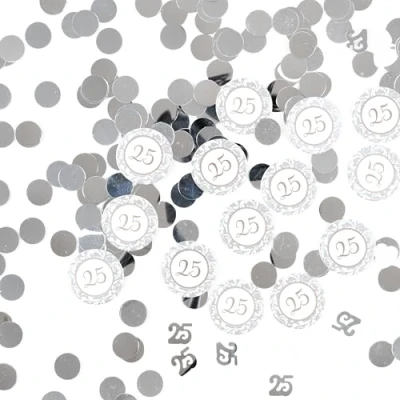 Afbeelding van Verjaardagsdecoratie confetti 3 delig zilveren bruiloft decoratie 25e verjaardag vrouw man 25 jaar jubileum tafeldecoratie