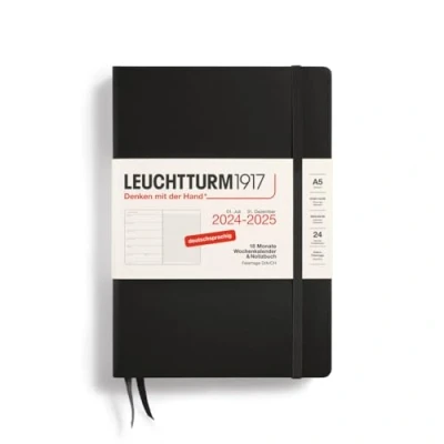 Afbeelding van LEUCHTTURM1917 370613 weekkalender &amp; notitieboek medium (A5) 2025, 18 maanden 07.2024 12.2025, hardcover, zwart, Duits
