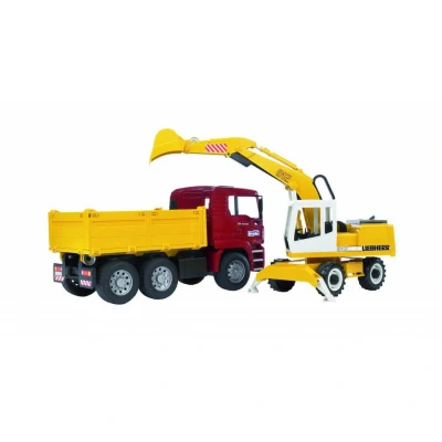 Afbeelding van Bruder MAN TGA kipper met Liebherr graafmachine