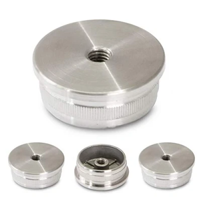 Afbeelding van Eindkappen van roestvrij staal, V2A buissluiting, deksel, buisstop, stop voor leuningbuis 42,4 mm (plat, hol, Ø mm, M8 schroefdraadgat)