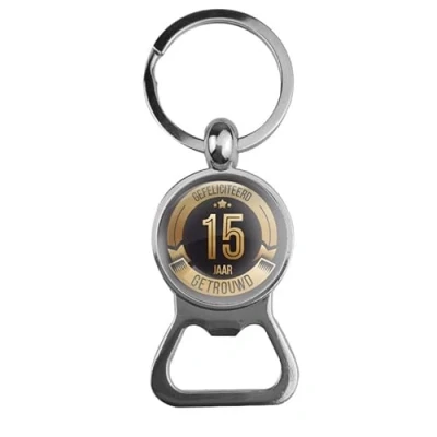 Afbeelding van Bieropener Glas Gefeliciteerd 15 Jaar Getrouwd