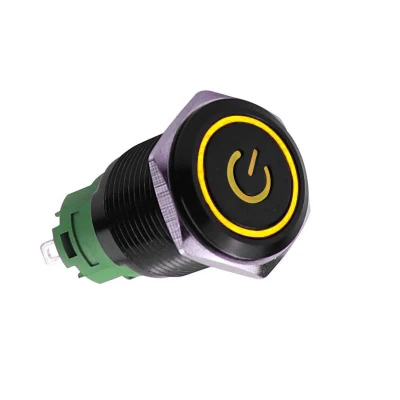 Afbeelding van Drukschakelaar gele verlichting 19mm 1NO1NC Power symbool