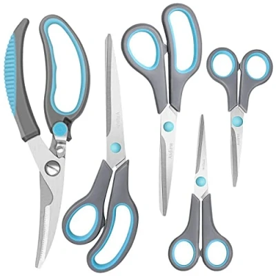 Afbeelding van Asdirne Schaar, Keukenschaar met Scherpe Roestvrijstalen Bladen en Zachte Handgrepen, Multifunctionele Schaar Set, 5Pcs, Blauw/Grijs