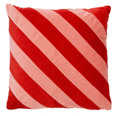 Afbeelding van Dutch Decor PEBBE Sierkussen velvet 45x45 cm aurora red rood roze strepen color blocking
