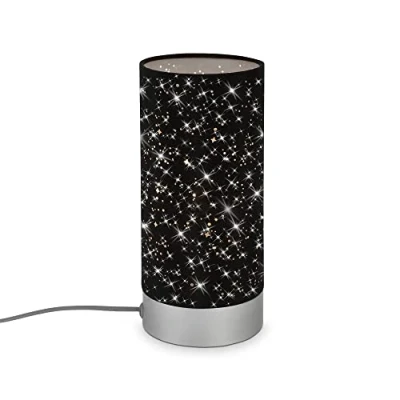 Afbeelding van BRILONER tafellamp met sterrendecoratie, bedlampje kabelschakelaar, E14 fitting, stoffen tafellamp, 250 x 110 mm (d h), zwart, matzwart