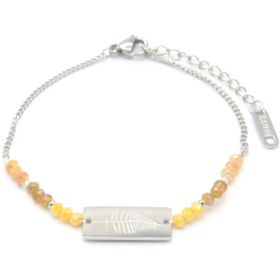 Afbeelding van Armband Dames Veer en Kralen RVS Verstelbaar 17 21 cm Zilverkleurig