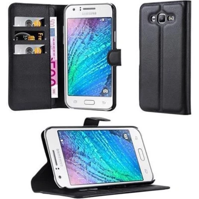 Afbeelding van Cadorabo Hoesje geschikt voor Samsung Galaxy J7 2015 in PHANTOM ZWART Beschermhoes Cover magnetische sluiting Case