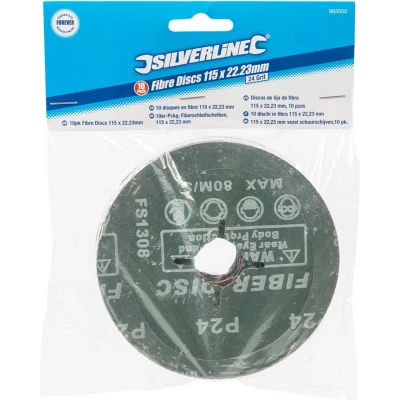 Afbeelding van Silverline 115 x 22,23 mm vezel schuurschijven, 10 pak 24 korrelmaat