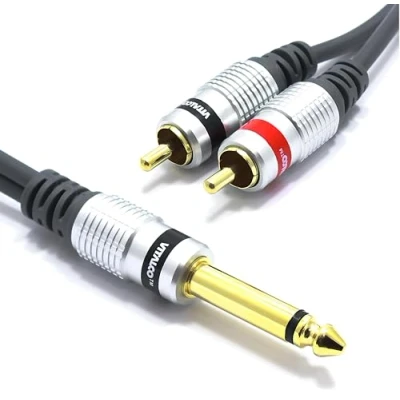 Afbeelding van jack 6,35 mm Mono naar 2 x RCA kabel, 1,5 m, Vitalco Dual Cinch stekker adapterconnector