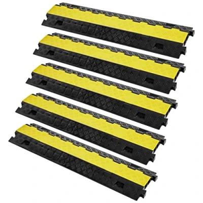 Afbeelding van VEVOR 5 stuks kabelbeschermer oprit, 2 kanalen, 22000 lbs/ascapaciteit, zwaar belastbare TPU draadafdekking, slangbeschermer, verkeersdrempel met TPR flip open bovenklep, voor binnen en buiten