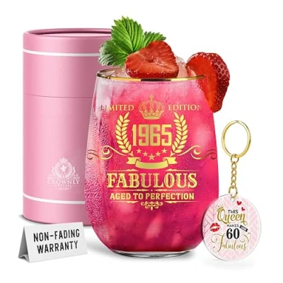 Afbeelding van CROWNLY CRYSTAL® 1965 60e verjaardagscadeaus voor vrouwen wijnglazen gepersonaliseerde geschenken verjaardag decoraties gepersonaliseerd wijnglas cadeau ideeën