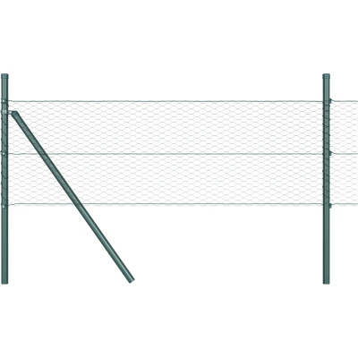 Afbeelding van vidaXL Hexagon Hek Grijs 0.4x100 m Staal, Hekpalen 13 stuks Groen Ø32 mm 80 cm Gegalvaniseerd Staal