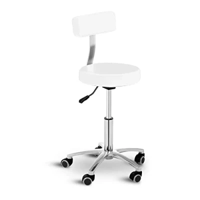 Afbeelding van Physa Kruk met rugleuning 360 Swivel Rolling Chair 5 Castors Salon Office Doctor&#039;s Padded hoogte verstelbaar Witte TERNI WIT (Max. Load 150kg, de Dekking van pvc, stalen frame, Benzinepomp)