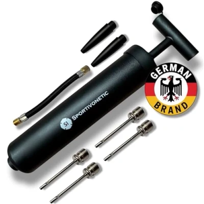 Afbeelding van SPORTIVONETIC® Balpomp met 4 metalen naalden, 2 kunststof 1 slang, geschikt voor elk sportbal, voetbal, volleybal, basketbal, gymnastiekbal, kleine luchtpomp zwart