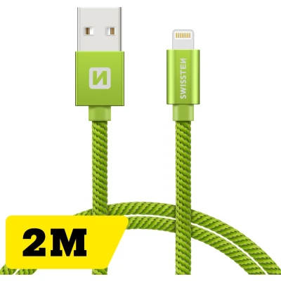Afbeelding van Swissten Lightning naar USB kabel 2M Gevlochten geschikt voor iPhone 7/8/X/11/12/13/14 Groen