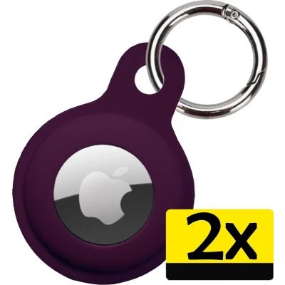 Afbeelding van Hoesje Geschikt voor Apple AirTag Sleutelhanger Houder Siliconen Aubergine 2 Stuks