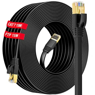 Afbeelding van Cat 7 Ethernet Kabel 15m, Platte Netwerkkabel 15m Hoge snelheid Internet 25 meter, RJ45 LAN Patchkabel voor Router PS5 Xbox Switch Modem, sneller dan cat6 &amp; cat5
