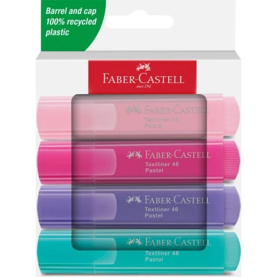 Afbeelding van 5x Tekstmarker Faber Castell 46 Pastel 4stuks blush, roze, lila, turqu