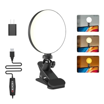 Afbeelding van Mojimdo Verlichting voor Video opname, Light Clip op Desktop Monitor, 3 Dimbare Kleuren &amp; 5 Helderheidsniveaus Webcam Meet Lighting/Remote Working/Self Broadcasting