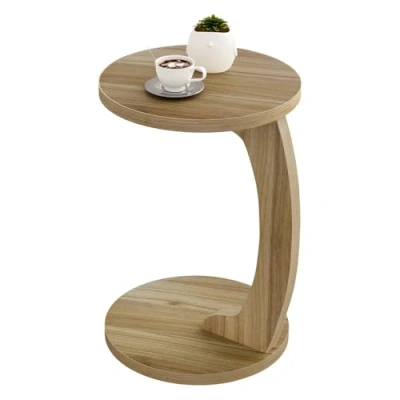 Afbeelding van WOLTU Bijzettafel C vorm, ronde salontafel, koffietafel, woonkamertafel, bijzettafel, kleine tafel voor bank, bed, van MDF, φ38 x H 55 cm, licht eiken, BTS20hei