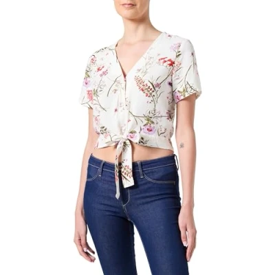 Afbeelding van VERO MODA Vmeasy Joy S/S Tie WVN Ga Top voor dames, Birch/Aop: vicka, S