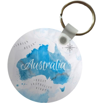 Afbeelding van Sleutelhanger Wereldkaarten Australië Olieverf Plastic Rond Uitdeelcadeautjes