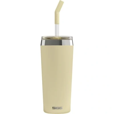 Afbeelding van SIGG Helia koffiemok to go (0,45 l/0,6 l), dubbelwandig geïsoleerde thermobeker met glazen rietje, lekvrije tuimelaar van roestvrij staal voor warme en koude dranken