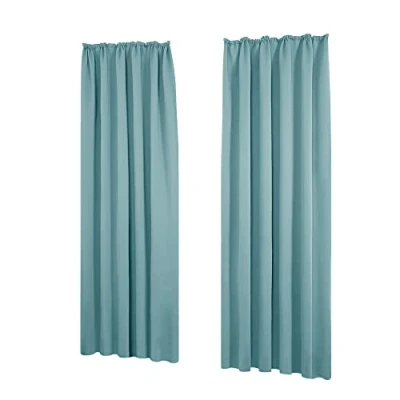 Afbeelding van Deconovo Verduisteringsgordijnen Plooiband BlackOut Thermisch Geisoleerd Ondoorzichtig Gordijnen Set van 2 Energiebesparing Stof Hemelsblauw 140x260cm
