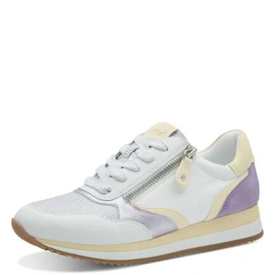 Afbeelding van Jana Platte sneakers voor dames, met ritssluiting, wit/paars, 37 EU, wit lila, EU