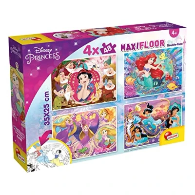 Afbeelding van LISCIANI Disney Prinsessen Puzzel 2 in 1 Dubbelsidige met 4 x 48 Stukken Veelzijdige Kleur en Speelervaring Voor Kinderen vanaf 3 Jaar Gemaakt Italië