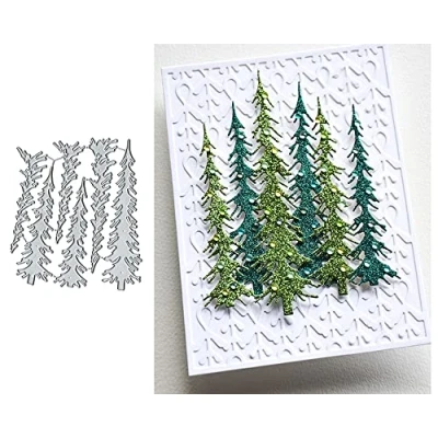 Afbeelding van 6Pcs Kerst DIY Smalle Dennenbomen Metalen Die Cuts, Merry Christmas Tree Ceder Snijden Dies Cut Stencils Scrapbooking Decoratieve Embossing Papier Kaart Maken