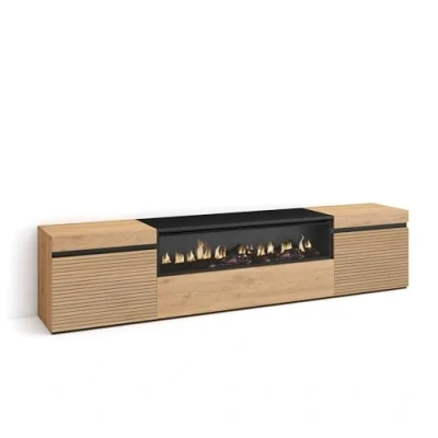 Afbeelding van Skraut Home TV Meubel, Lowboard Woonkamer, Eetkamer 200x45x35cm Voor tv&#039;s tot 80&quot; Elektrische haard Moderne stijl Eiken