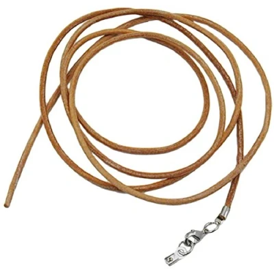 Afbeelding van Unbespielt Leren band, ketting, collier, halsketting, lichtbruin, karabijnsluiting, zilverkleurig, 1 m lang, in te korten, Leer, Geen edelsteen