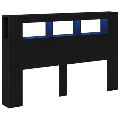 Afbeelding van vidaXL LED hoofdbord Zwart eiken Bewerkt hout 160 x 18.5 45 cm
