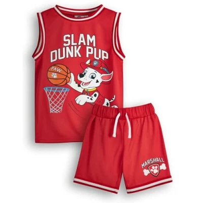 Afbeelding van Paw Patrol Set met basketbalshirt en shorts voor jongens Slam Dunk Pup complete tweedelige sportoutfit opties Bijpassende sportkleding kinderen Cartoon Merchandise Apparel Gift, Rood, 4 5