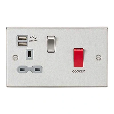 Afbeelding van Knightsbridge CS8333UBCG Schakel en schakelaarstopcontact met 2,4 A dubbele USB oplader, 45 A/13 A, DP, geborsteld chroom grijs inzetstuk