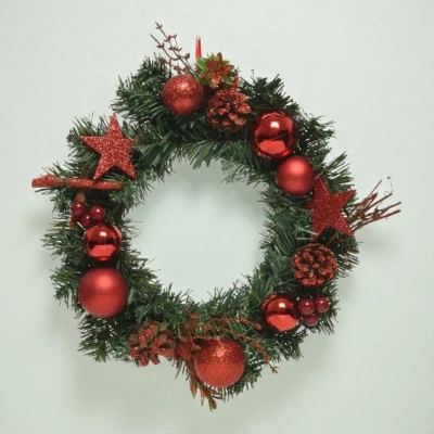 Afbeelding van Decoratieve Kerstkrans Groen/Rood ø30 cm Kerstdecoratie
