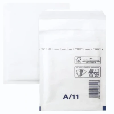 Afbeelding van Netuno 10 stuks luchtkussen, verzendtassen, wit A/11 (120 x 175 mm), luchtkussenenvelop, gevoerde envelop, gerecycled, scheurvast, verzendtas met luchtfolie