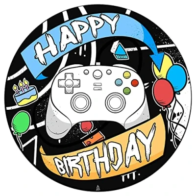 Afbeelding van J&amp;M DECO Taarttopper Verjaardag Decoratie Gamer Taart Topper Eetbare Papieren Fondant Rond 20 cm Taartdecoratie Eetbaar Cake Birthday Decoration
