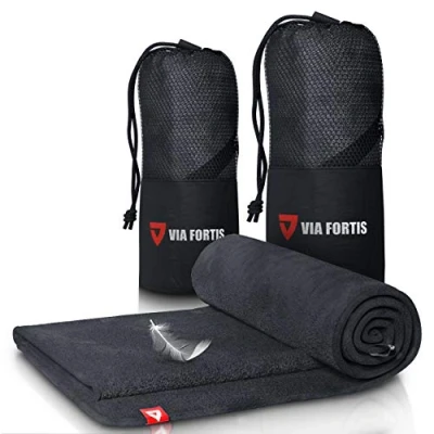 Afbeelding van VIA FORTIS microvezel handdoek, ultralicht en sneldrogend, met vak ritssluiting, handdoeken, ideaal als sporthanddoek, strandhanddoek reishanddoek, grijs