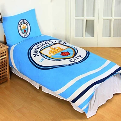 Afbeelding van MANCHESTER CITY FC Official Reversible Pulse eenpersoons dekbedovertrekset (eenpersoons) (hemelsblauw/wit)