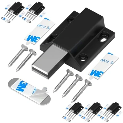 Afbeelding van Magnetische druksluitingen zonder nagelinstallatie Tonitrui Push to Open Deurvergrendeling Touch Latches Keukendeur Release Klink voor kastdeursluiting en openbreken (zwart 6 stuks)