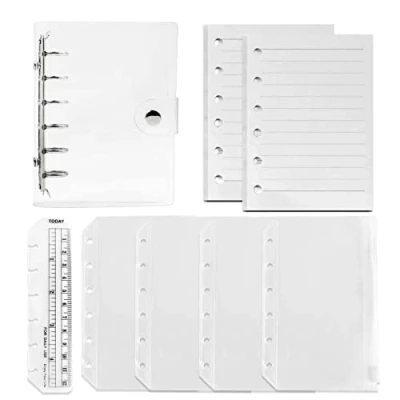 Afbeelding van DY.2ten Hervulbare A7 notebookset met hoes 6 gaats losse bladige PVC bindmiddelhoes + 90 vellen (180 pagina&#039;s) gelinieerd papier 4 stuks ritsbinderzakken liniaal, voor ringband dagboek notitieboek