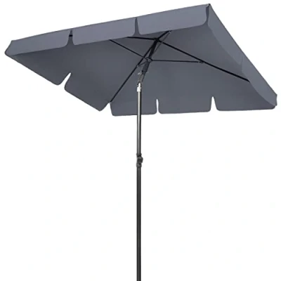 Afbeelding van parasol voor de tuin, rechthoekig, met verstelbare helling, 200 x 125 cm, 4 ribben, waterdicht, uv bescherming 50+, tuinmeubelen, balkon, tuin en terras, grijs