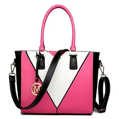 Afbeelding van Miss Lulu Chique damestas met handvat aan de bovenkant, luxe draagtas, minimalistisch design, modieuze crossbody tas kleurblokkering, veelzijdig voor zakelijk en casual gebruik, Pruim