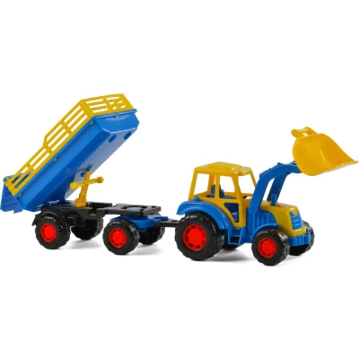 Afbeelding van Cavallino Toys Tractor met Voorlader en Aanhanger Blauw