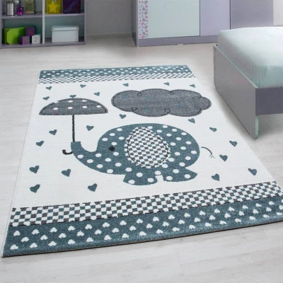 Afbeelding van Kindervloerkleed Ann Olifant Paraplu Blauw 80x150cm Adana Carpets