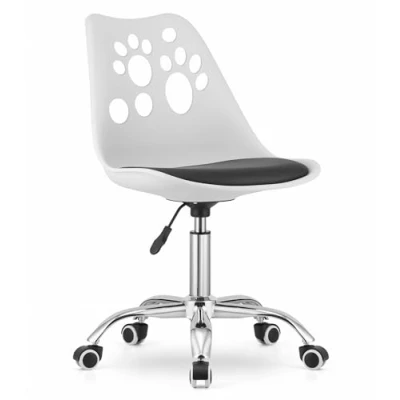 Afbeelding van PRINT Bureaustoel Wit Zwart, Modern Ergonomisch Design, Verstelbare Zithoogte, Chromen Basis, Geschikt voor Kinderkamer, Thuiswerkplek of Kantoor, Max. 110 kg