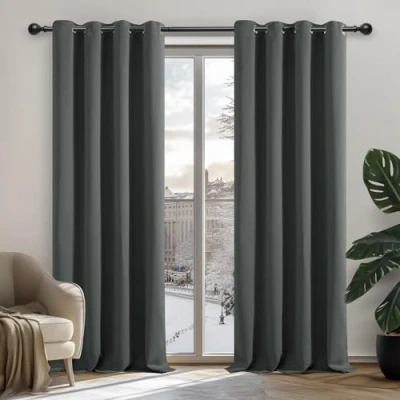 Afbeelding van Deconovo Gordijnen Verduisterend, Kant en Klaar, Thermische met Ringen voor Slaapkamer, Woonkamer, 132x242 cm (B x H), Donkergrijs, 2 stuks