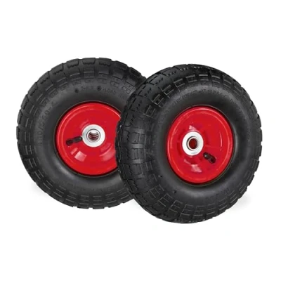 Afbeelding van Relaxdays steekwagenwiel 260x85 bolderkarwiel 2x luchtband reservewiel 4.1/3.5 4 zwart rood